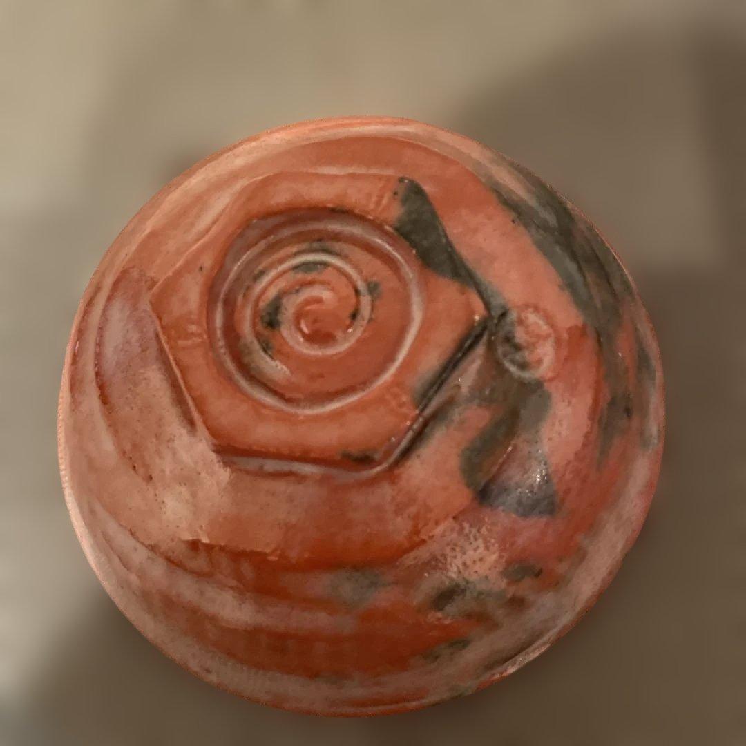 嶋台茶碗　佐々木松楽造　赤楽金銀　楽茶碗