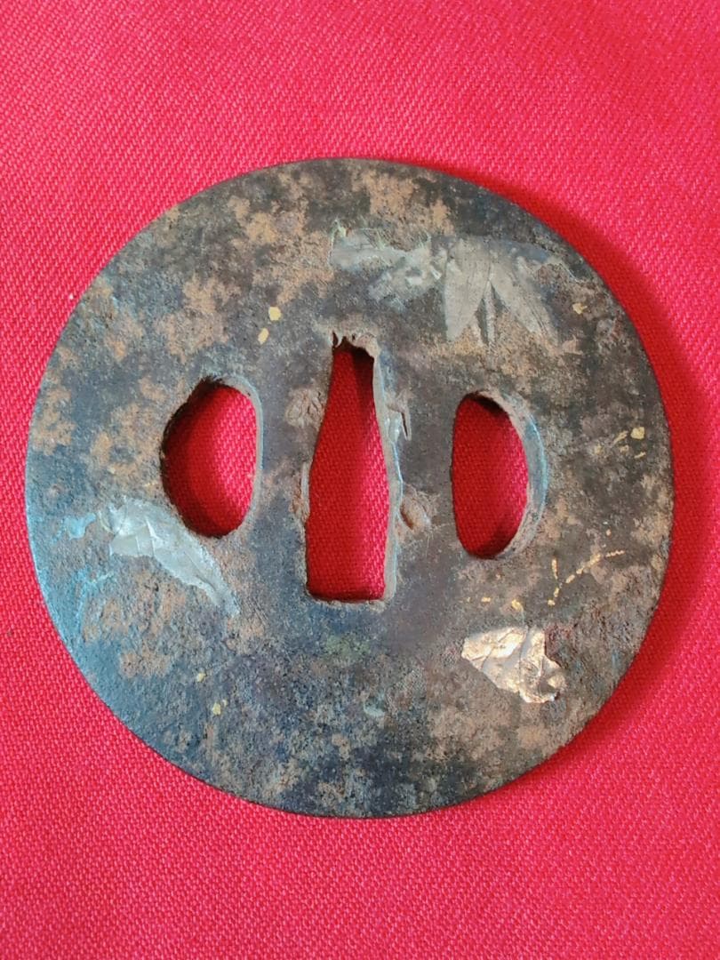 鍔 無銘 草花図 鉄鐔 拵 日本刀 刀装具 骨董 古美術 江戸時代