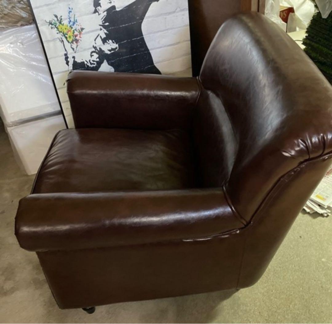 チェスターフィールド ブラウン PUレザー VINCENT 1人掛けソファ