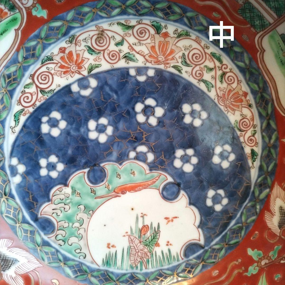 時代 色絵 三組 鉢 骨董 江戸 アンティーク 雪輪 古伊万里 大聖寺伊万里