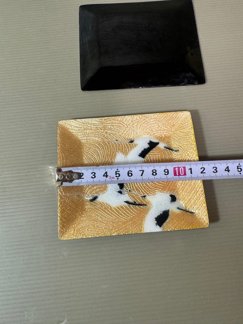 2936 七宝焼　金地双鶴　角皿　5客