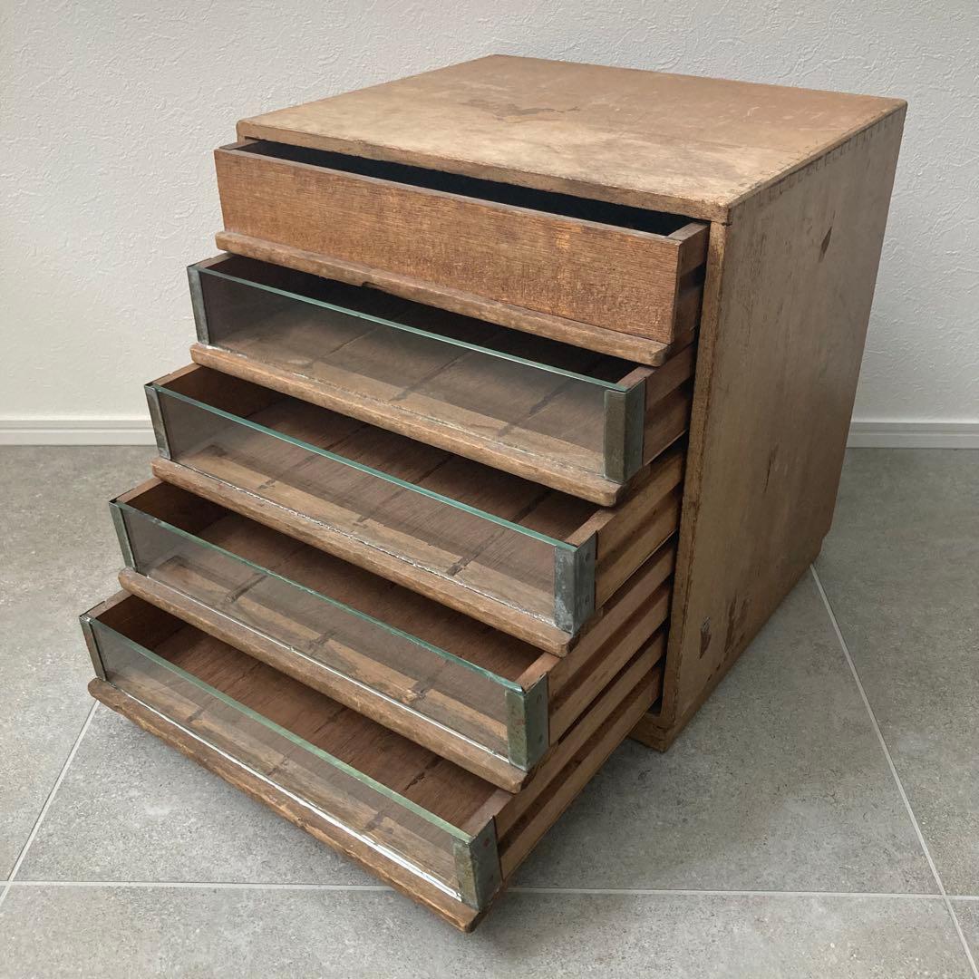 古家具 古道具 引き出し 前面ガラス 収納家具 ヴィンテージ家具