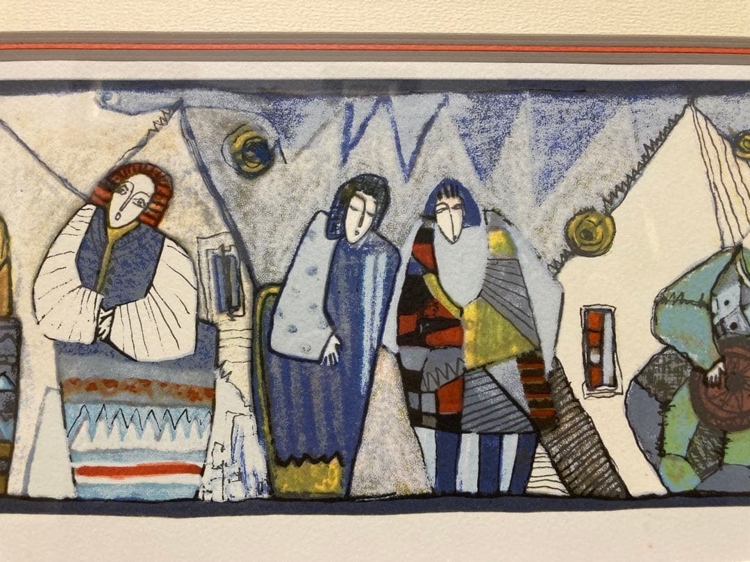 版画　シルクスクリーン　村のオーケストラ　<アジア・カッツ> 額装