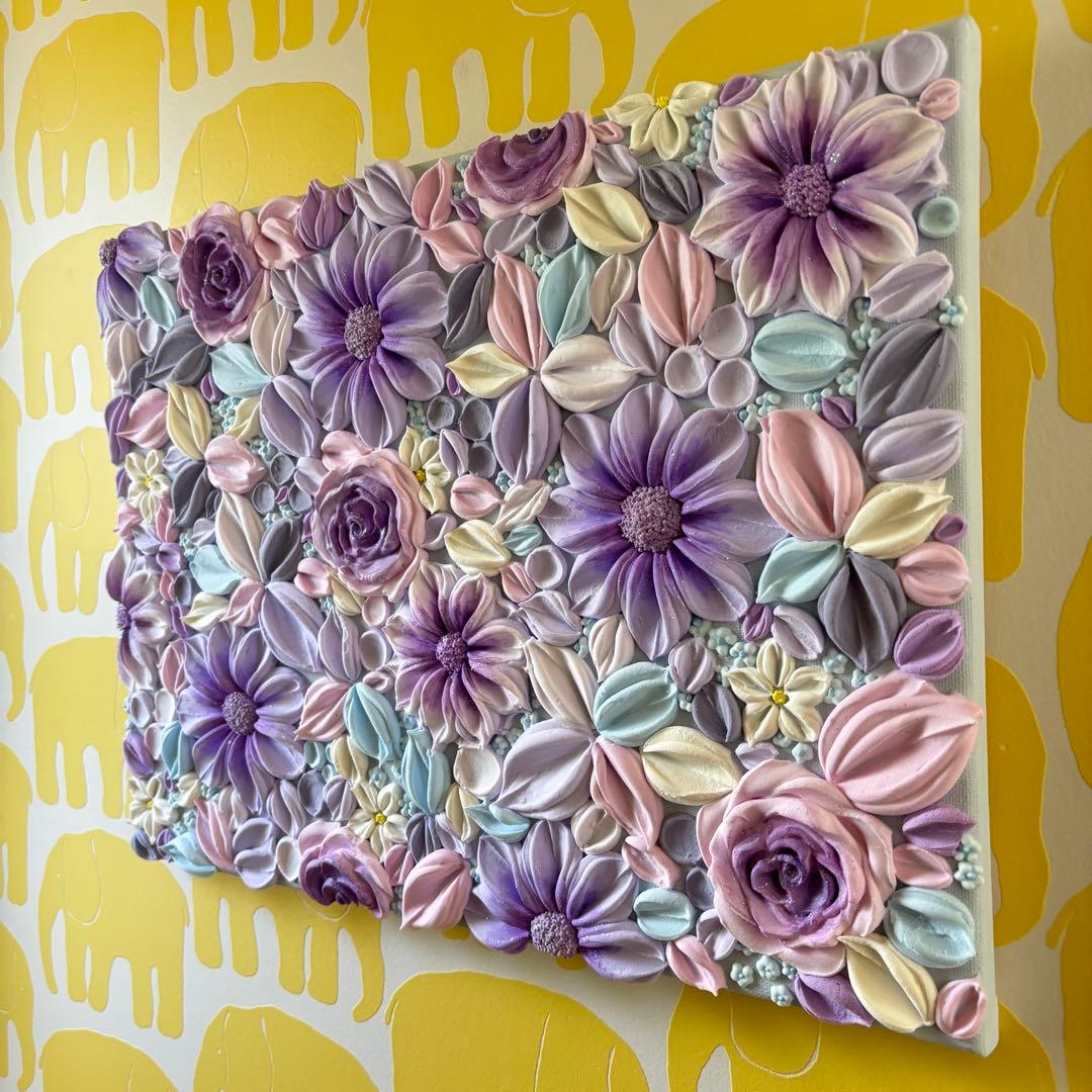 テクスチャーアート　花束　壁掛け　韓国　現代アート　インテリア　フラワーアート