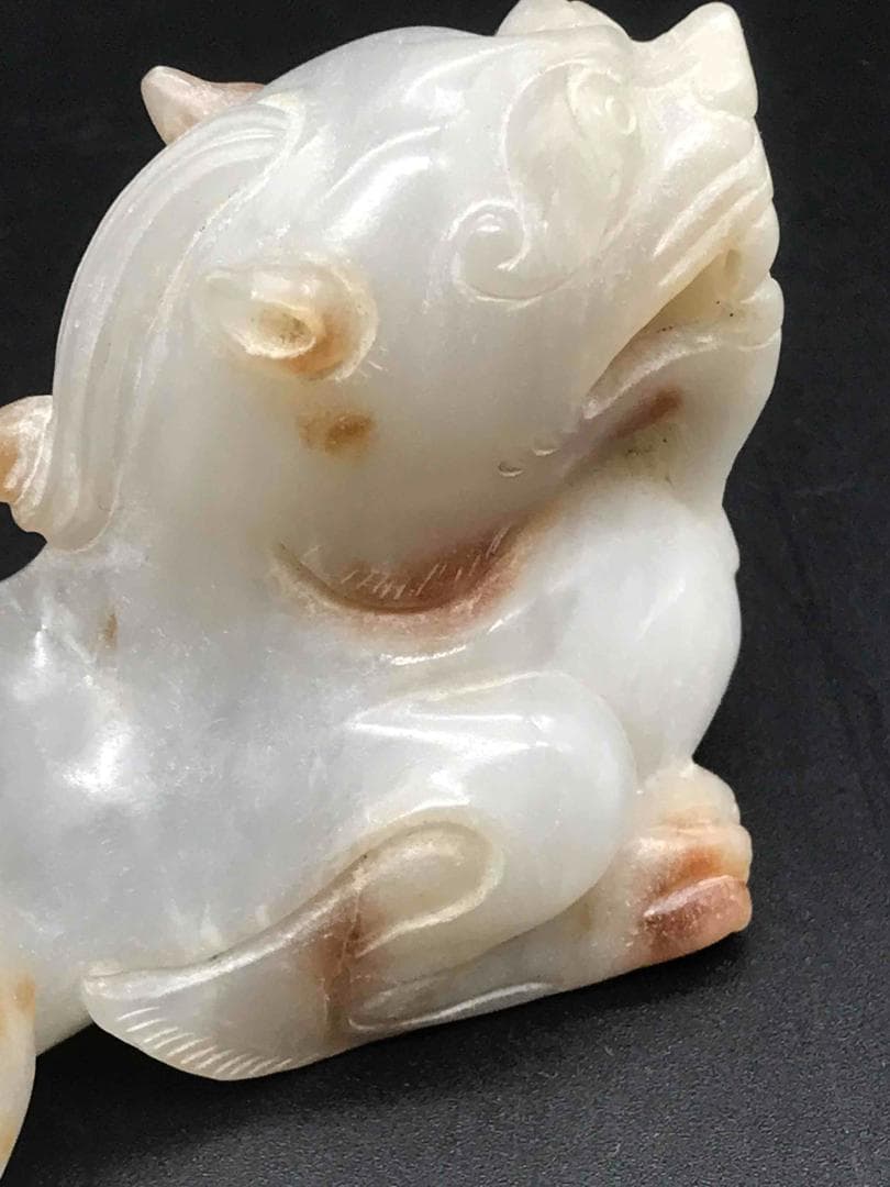 中国古美術　明時代　古玉石 和田玉 山海經 聚財富瑞獸 神獸貔貅(F-31)