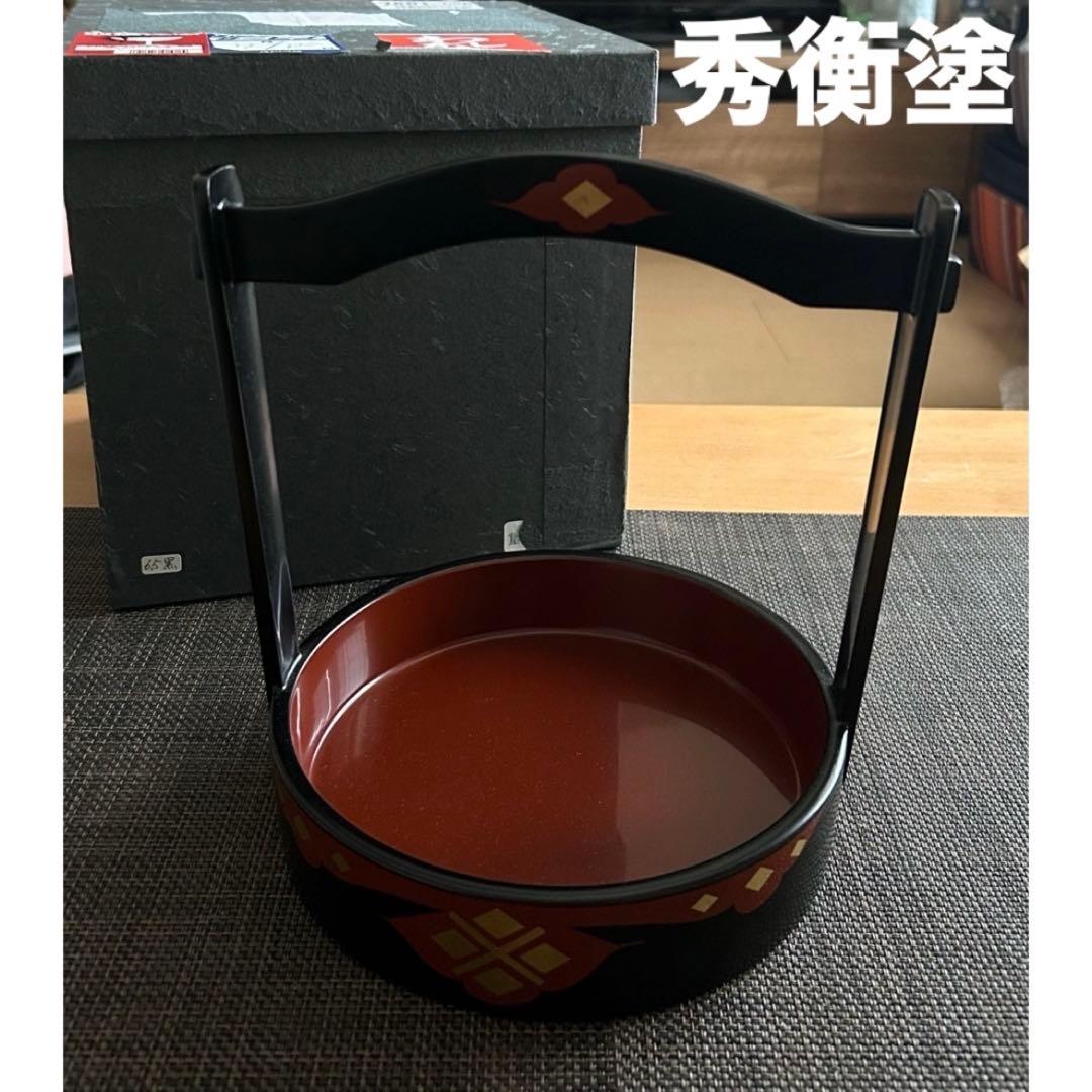 【新品未使用】秀衡塗　手桶型盛器　菓子器　茶器　漆器　青柳