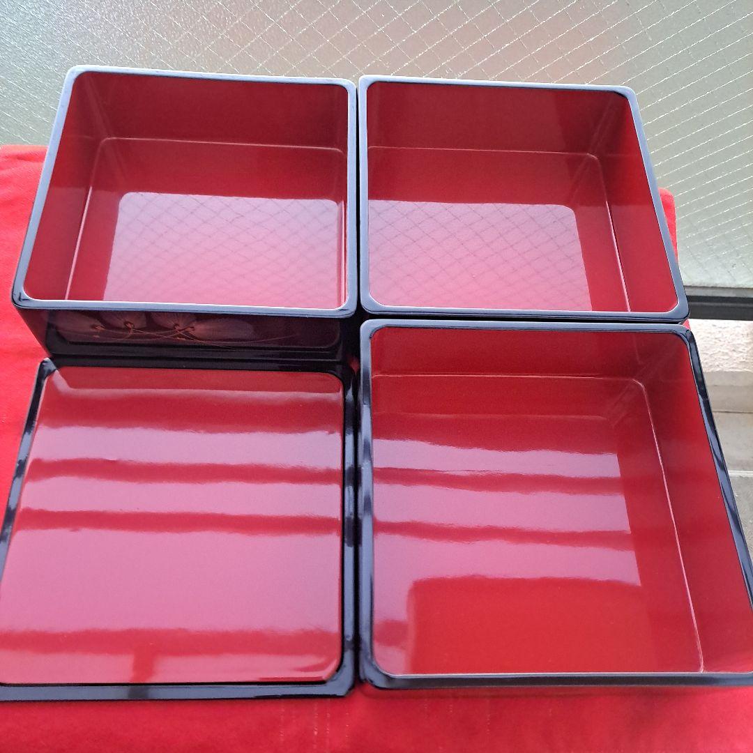 【会津漆器　6,5寸\"3段重箱】天然木製　寿松葉蒔絵　未使用品