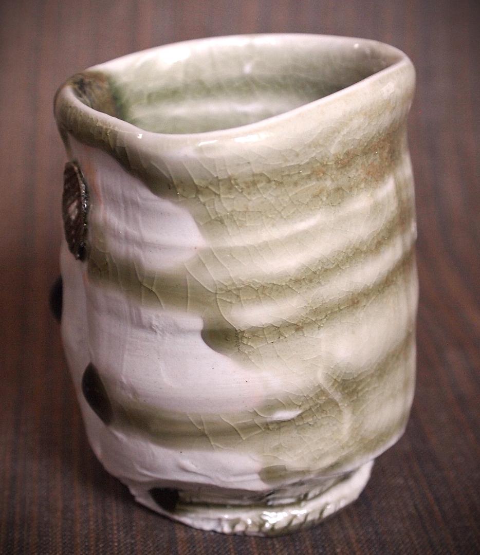 希少作★谷本貴【師：師：森正・谷本景】白磁(ビードロ）湯のみ★共箱