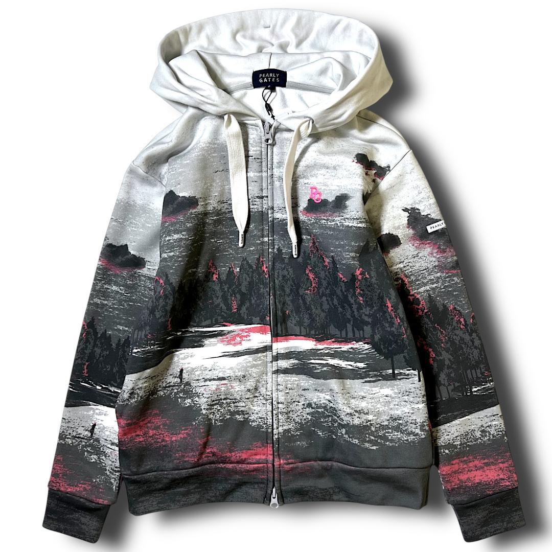 0 パーリーゲイツ 定3.5万 ストレッチ裏毛 ゴルフ場柄 フルジップフーディ