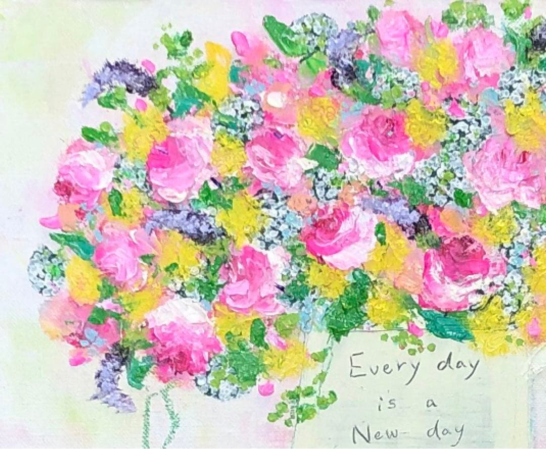 油絵　原画　一点物　春　花　バラ　ピンク　アート　インテリア　プレゼント　F4