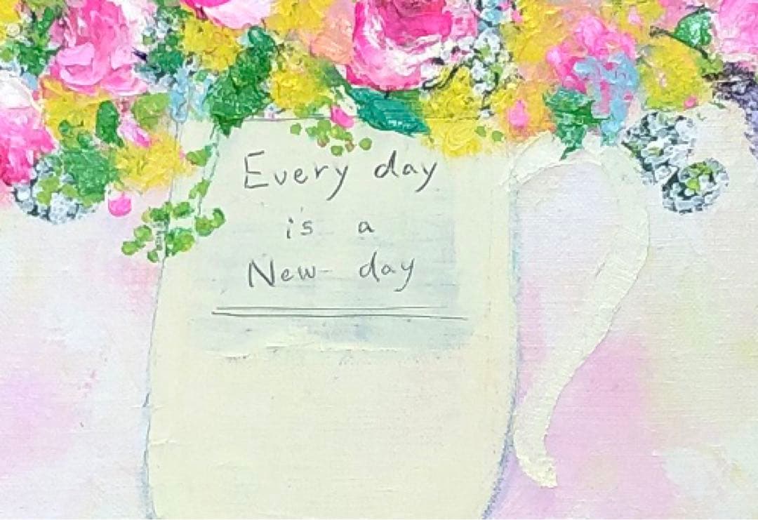 油絵　原画　一点物　春　花　バラ　ピンク　アート　インテリア　プレゼント　F4