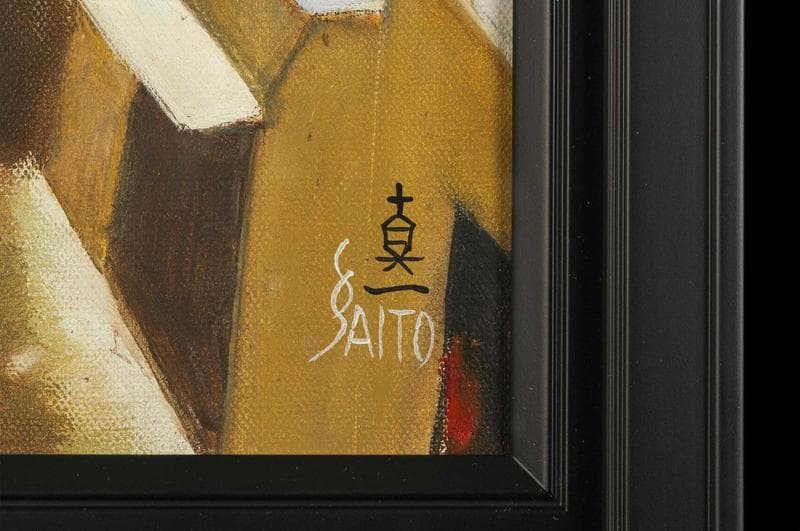 斎藤真一　油彩　肉筆『みぞれ』サイン　共シール　画廊シール　F6号　額　b712