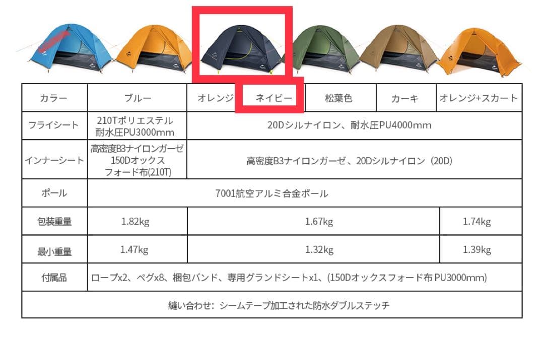 Naturehike テント1Pダブルウォール 3シーズン用