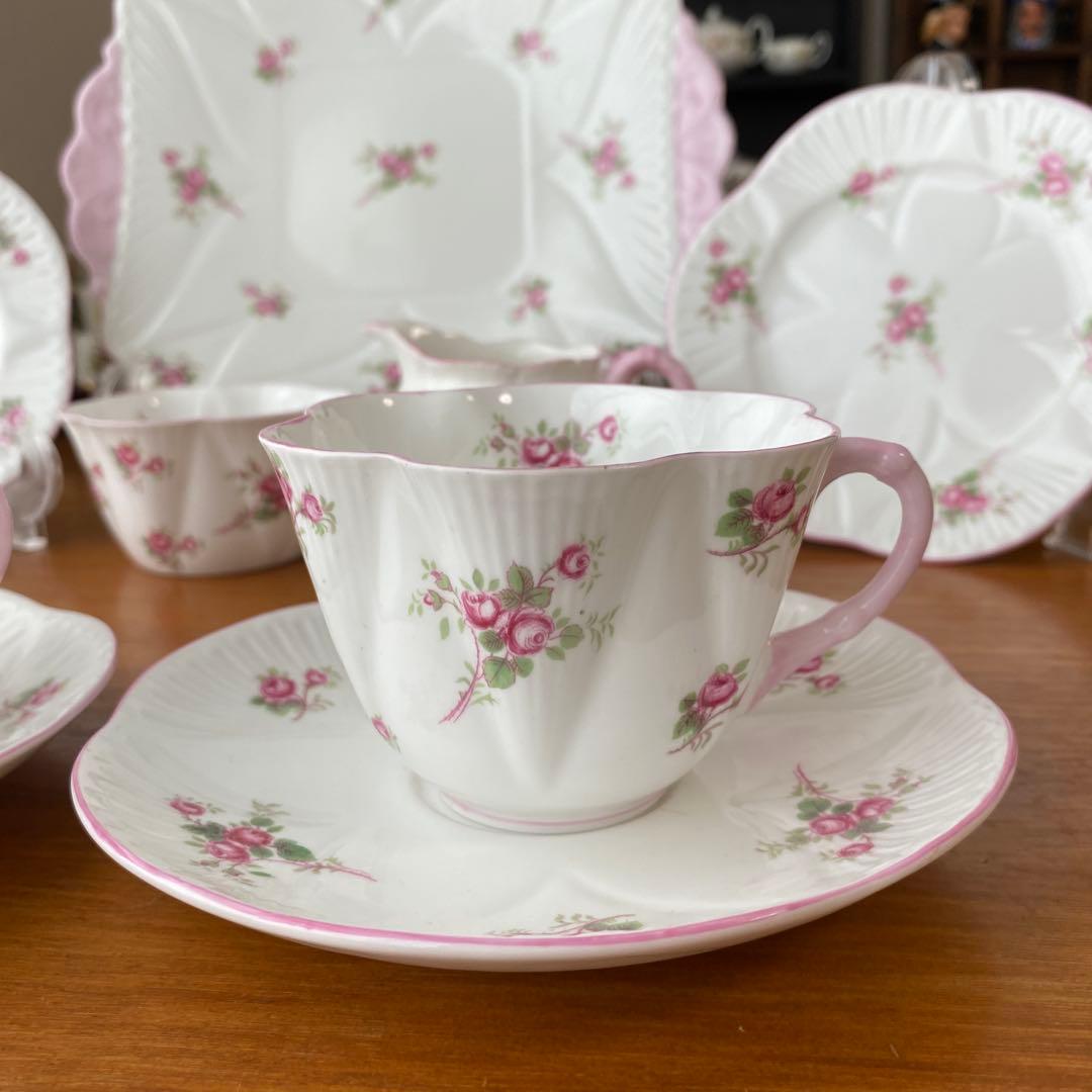 シェリー　ブライダルローズ　ピンクローズの可愛いティーセット　大皿　シュガー