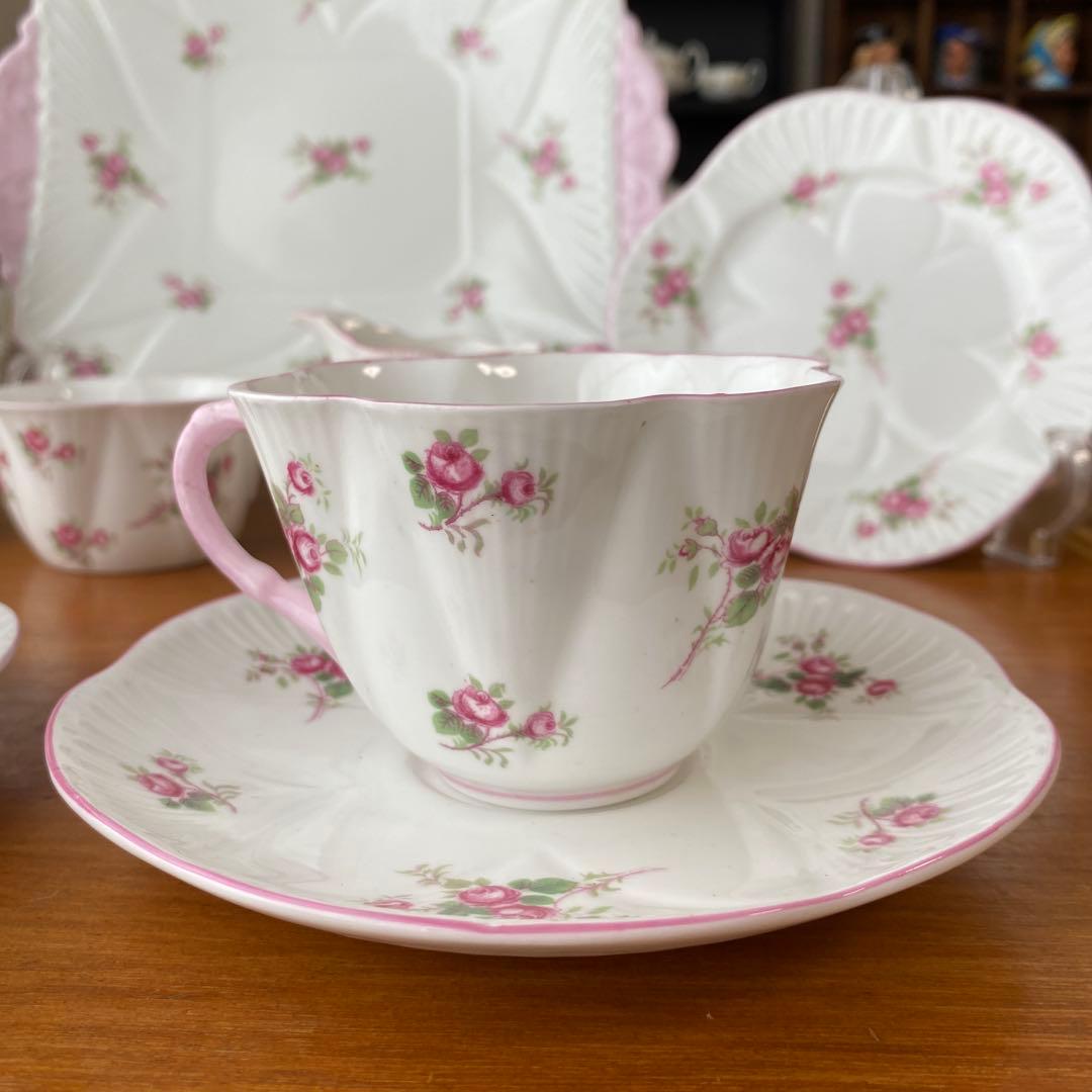 シェリー　ブライダルローズ　ピンクローズの可愛いティーセット　大皿　シュガー