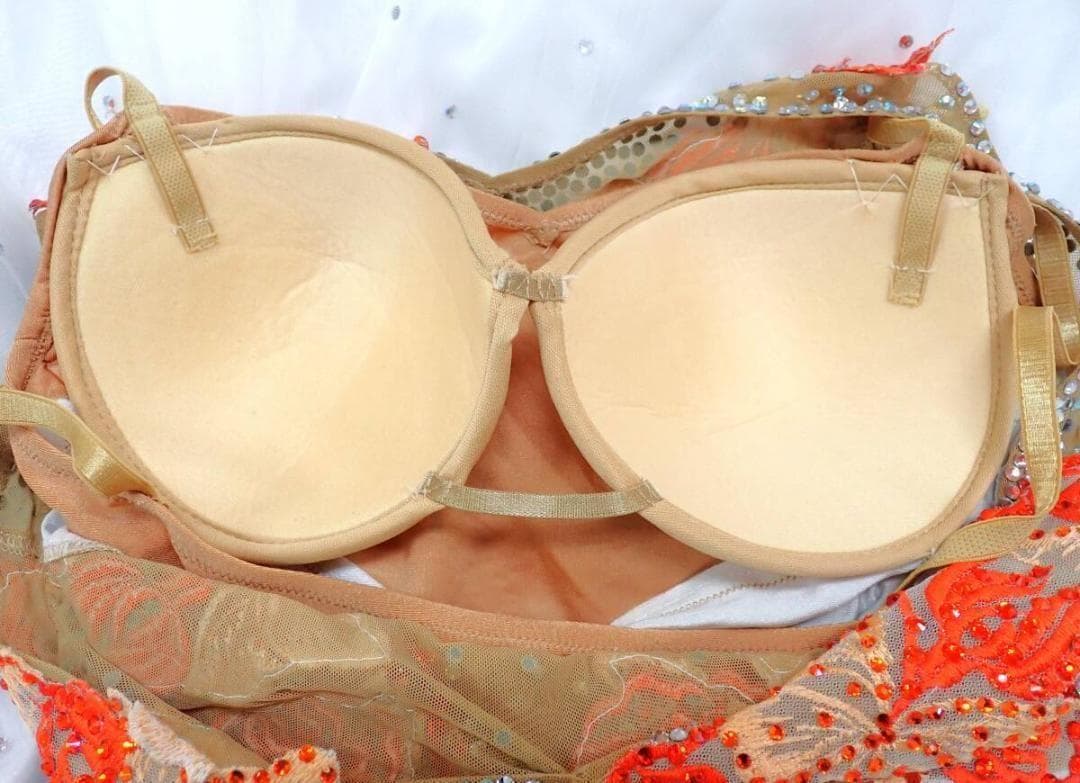 6353★オフ白×オレンジ/チュール/ワンピ/スタンダードドレス☆社交ダンス