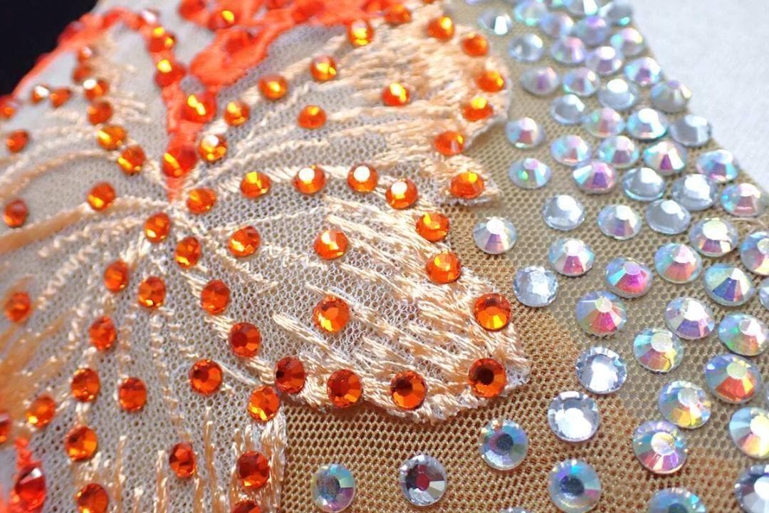 6353★オフ白×オレンジ/チュール/ワンピ/スタンダードドレス☆社交ダンス