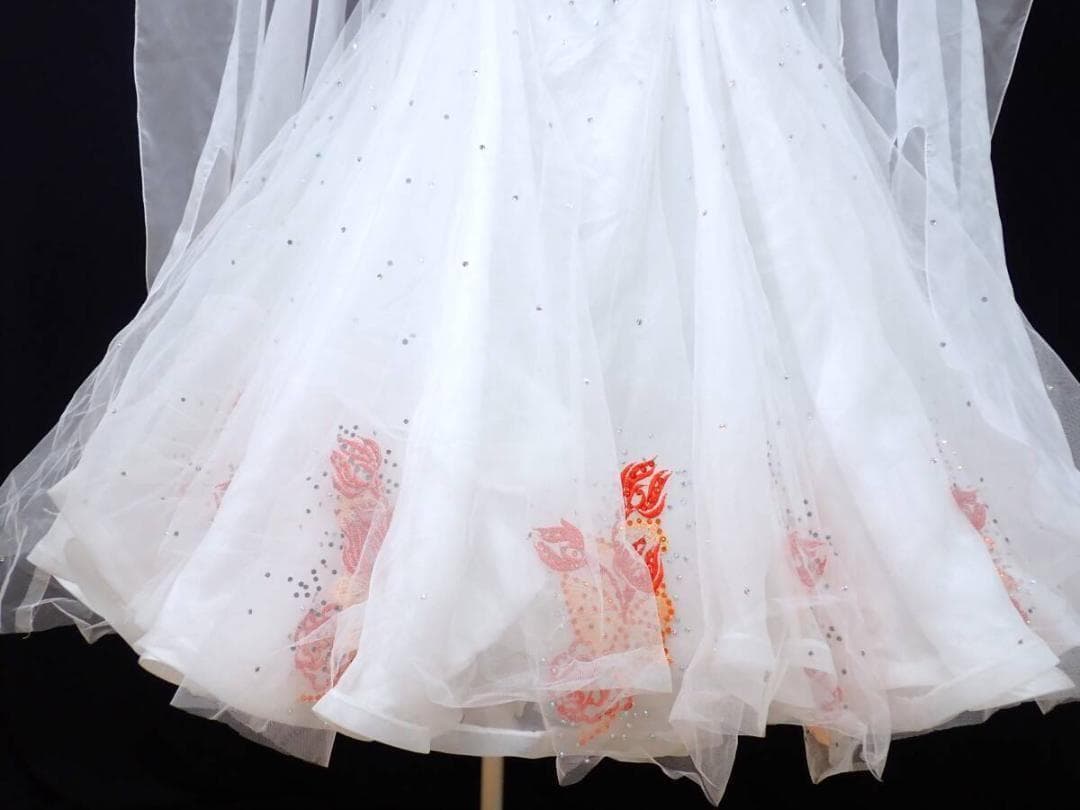 6353★オフ白×オレンジ/チュール/ワンピ/スタンダードドレス☆社交ダンス