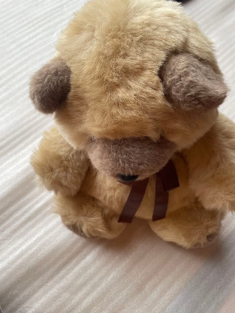 希少★昭和ベージュのリボン付きクマのぬいぐるみ