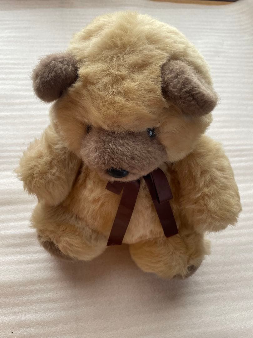 希少★昭和ベージュのリボン付きクマのぬいぐるみ