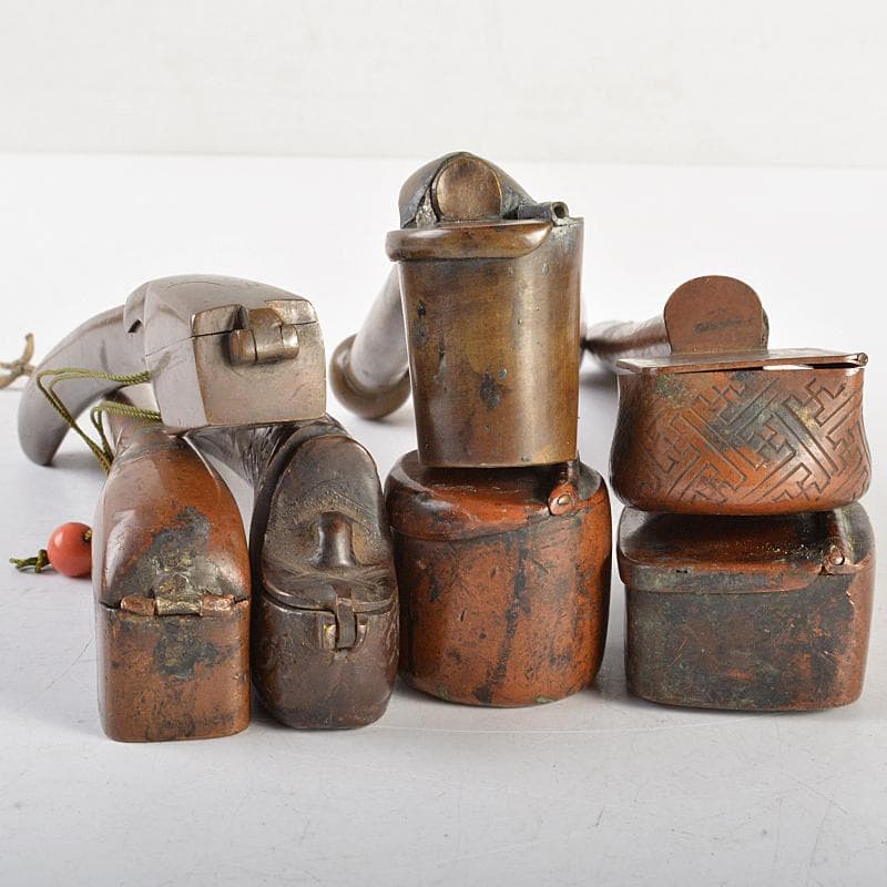 時代提げ物　書道具　古銅　矢立　15点まとめて　F　R7308