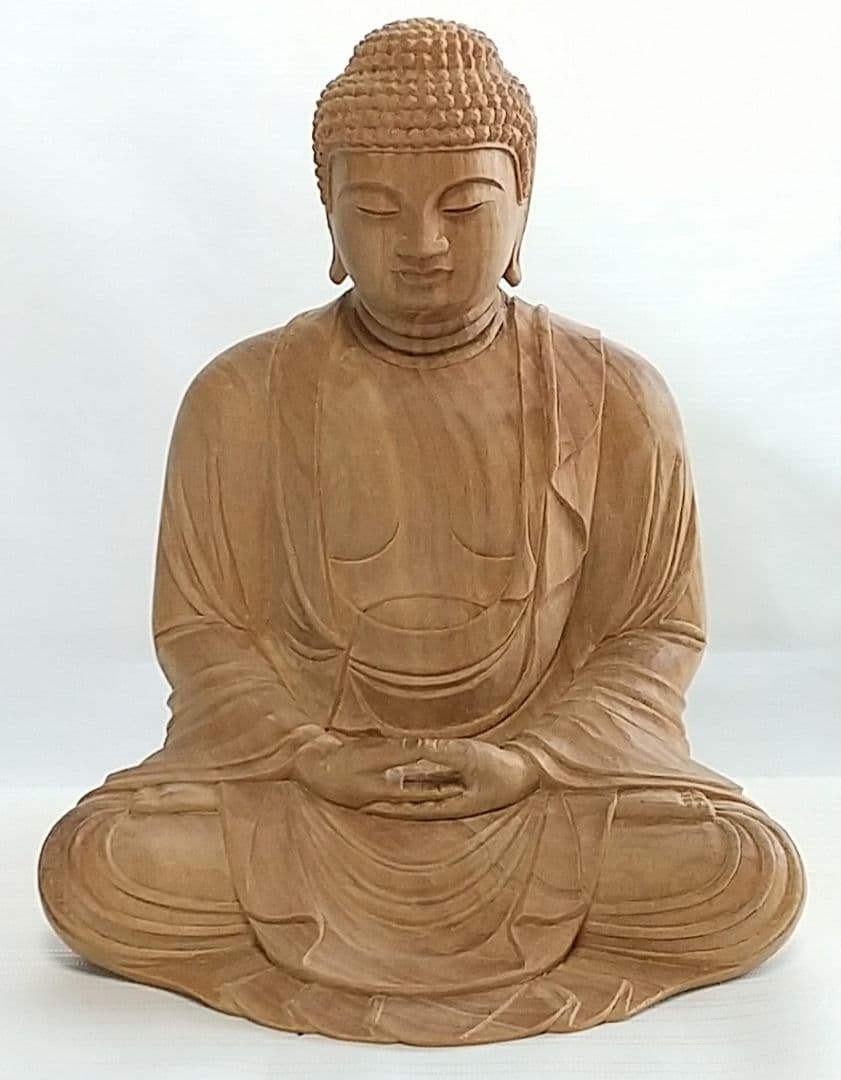 釈迦如来坐像 3寸 #334 像のみ 金彩無 お釈迦さま ◆白檀 木彫 仏像