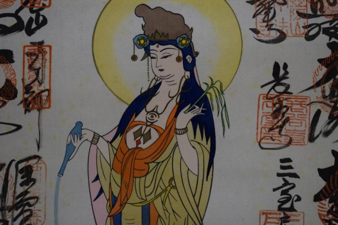 真作/西国三十三ヶ所/三十三ヵ所霊場集印肉筆掛軸/布袋屋掛軸HF-323