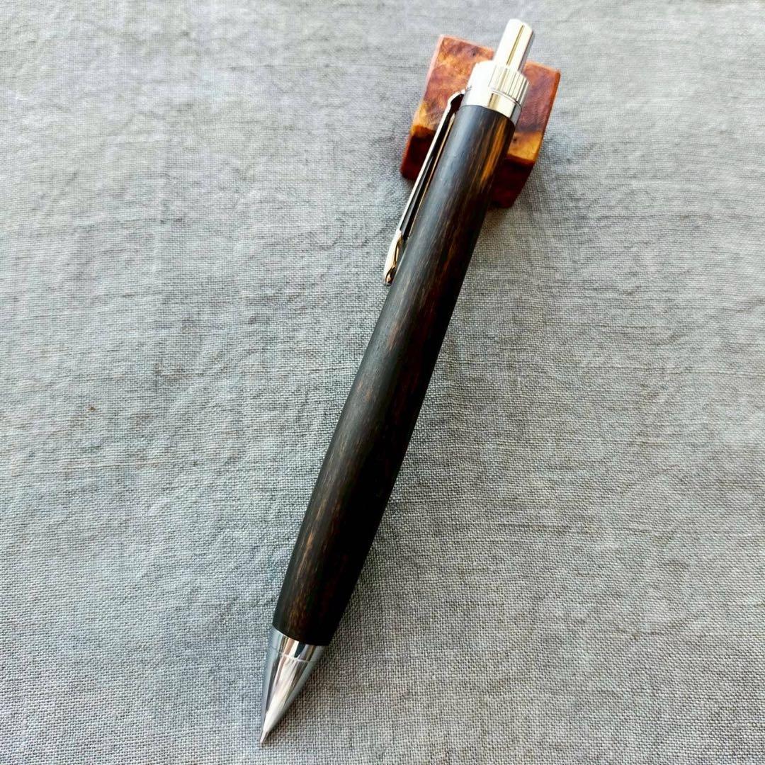 カメルーンエボニー　ハンドメイド　木軸シャープペン　0.5mm　天然木　シルバー
