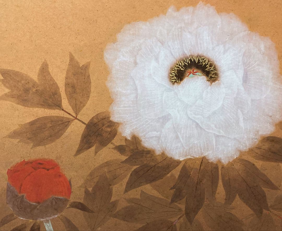 木下育應「富貴（共シール）」額装 ２０号●日本画 印 気品に満ちた高貴な牡丹図●