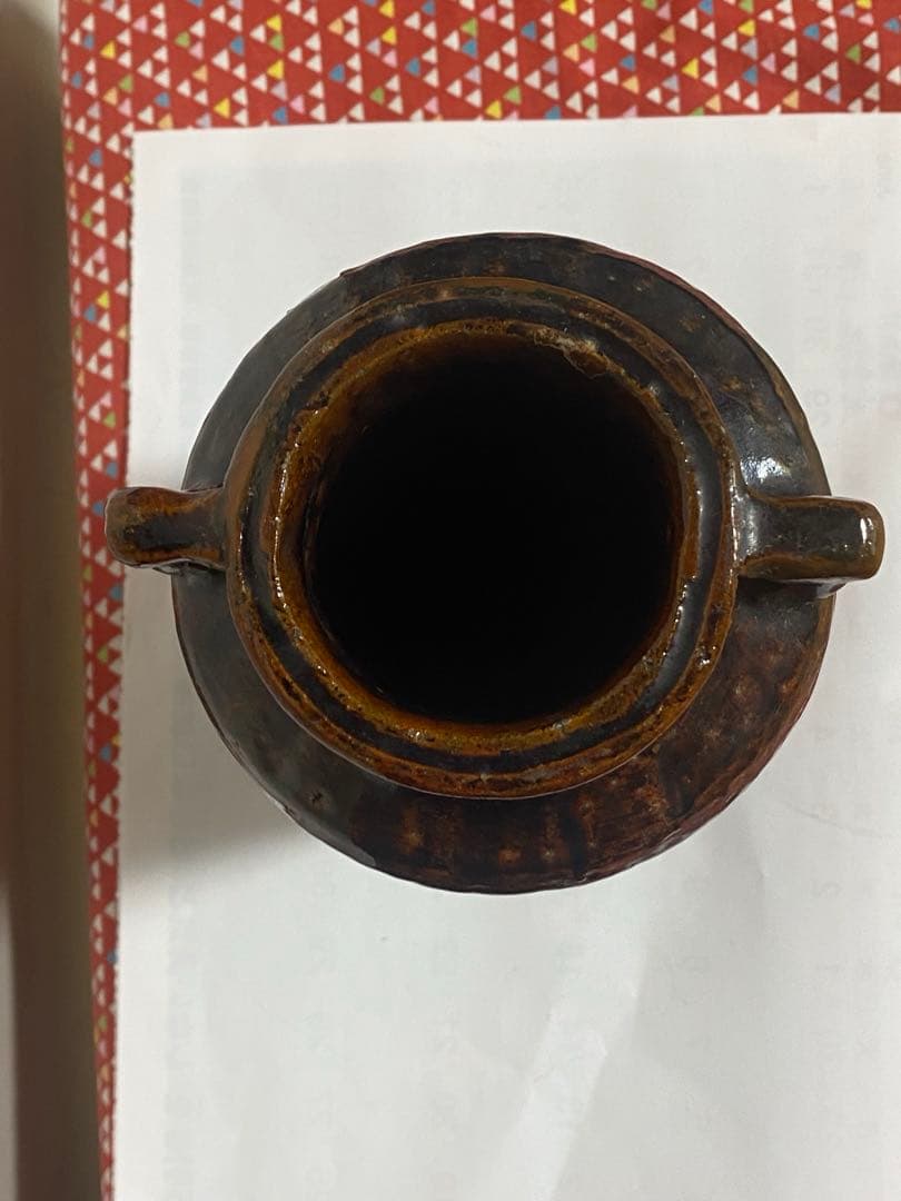 ♦希少！大樋焼 時代物 飴釉箆面取り 双耳壺 瓶 華道 茶道具 花生け 骨董品