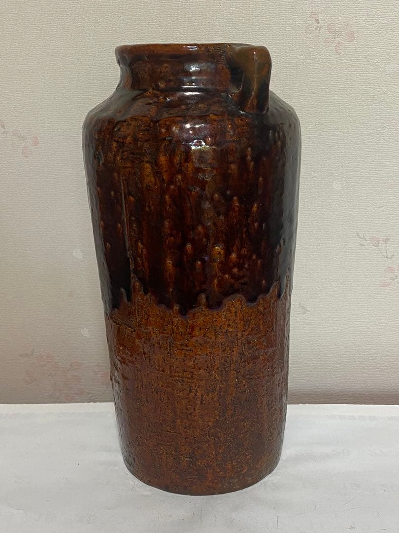 ♦希少！大樋焼 時代物 飴釉箆面取り 双耳壺 瓶 華道 茶道具 花生け 骨董品