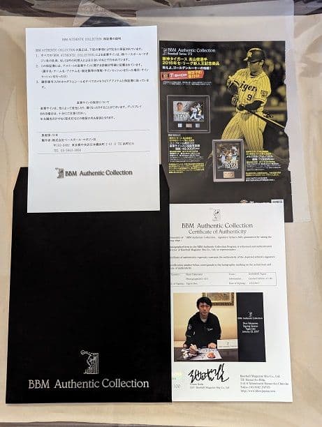 阪神タイガース　BBM髙山 直筆サイン、ユニフォーム断片入り高級写真額