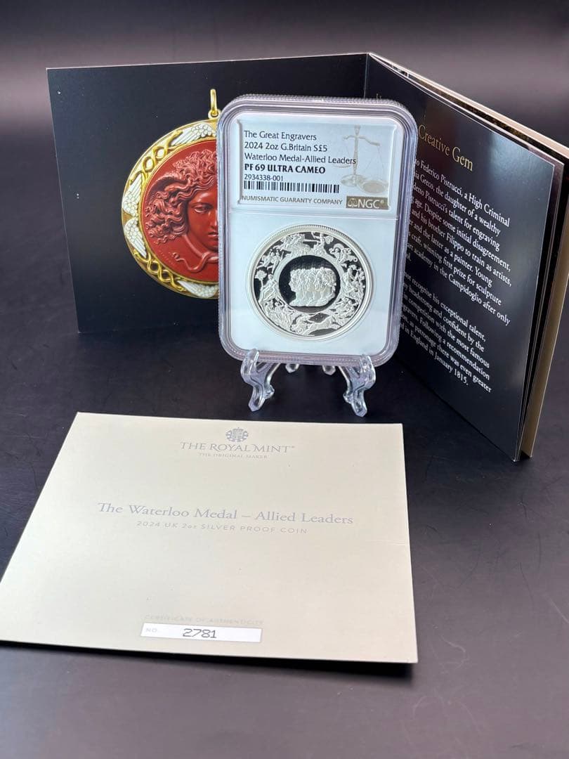 2024 イギリス 偉大な彫刻家 ワーテルロー 5ポンド 銀貨 PF69 UC