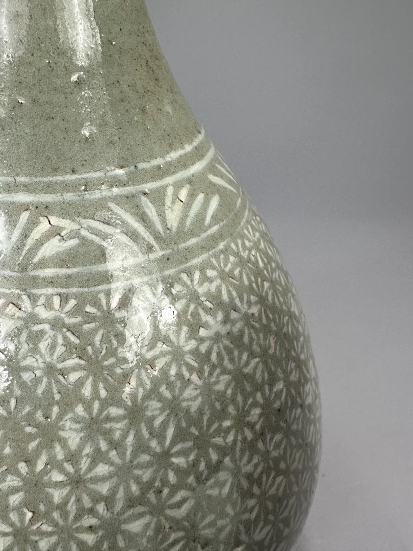 韓国美術　李朝時代　李朝　白象嵌花卉文　粉引　徳利　時代　古物　朝鮮古陶磁