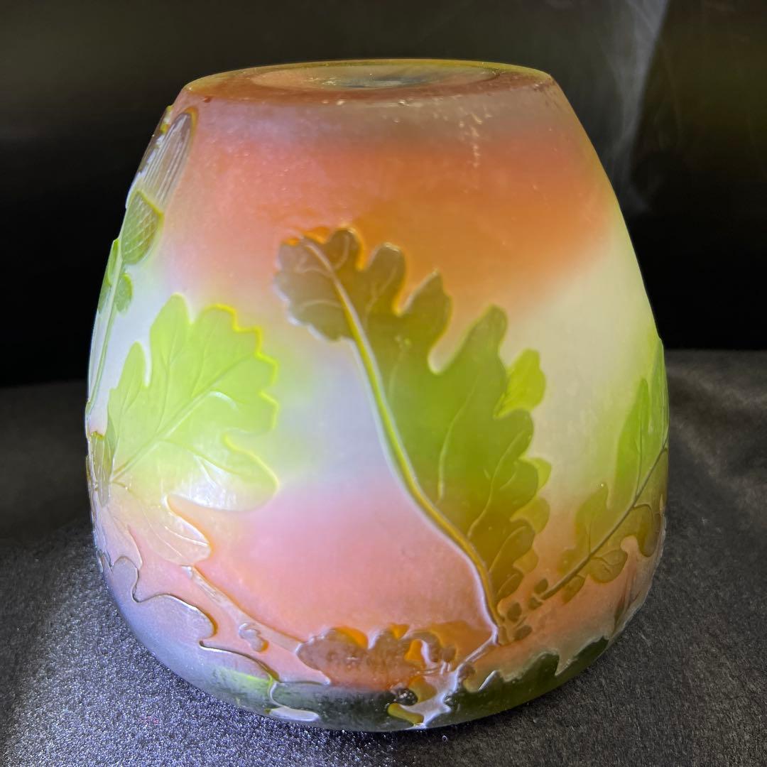 エミール・ガレ　第二期工房酸化腐食彫花入　木箱　幅約14㎝東Y8-0130☆1F