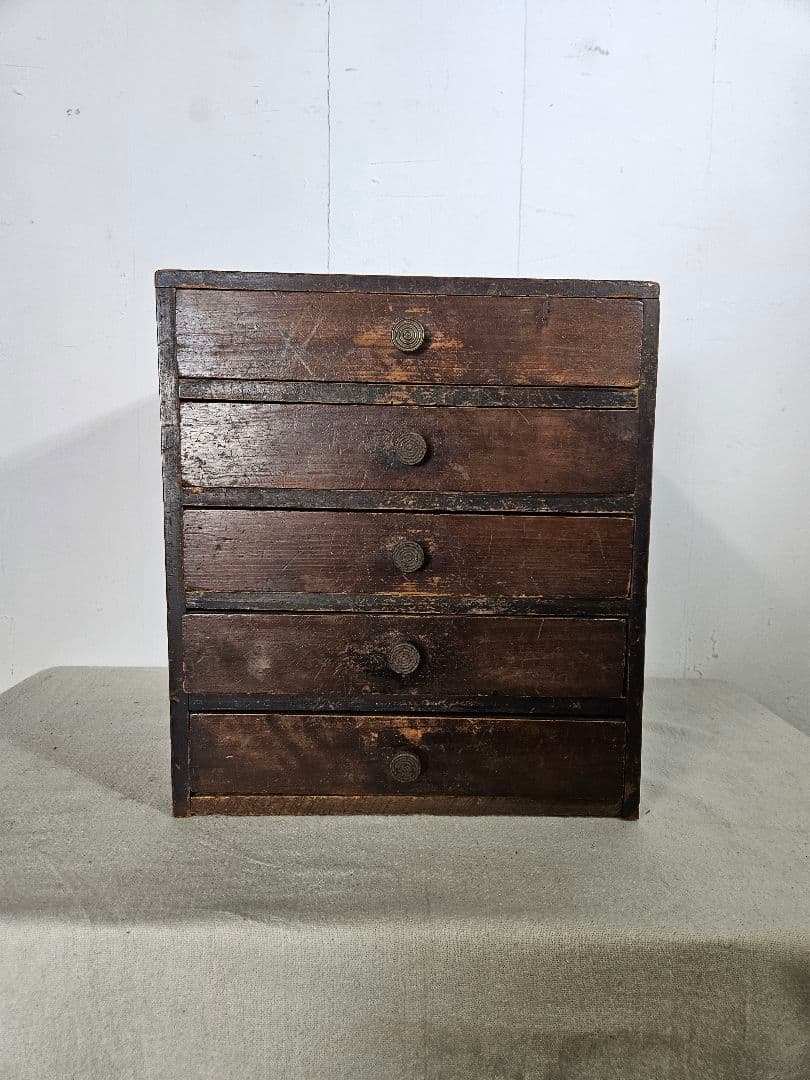 USヴィンテージ 木製の引出し 5段 小箪笥 チェスト 小物入れ 卓上 収納