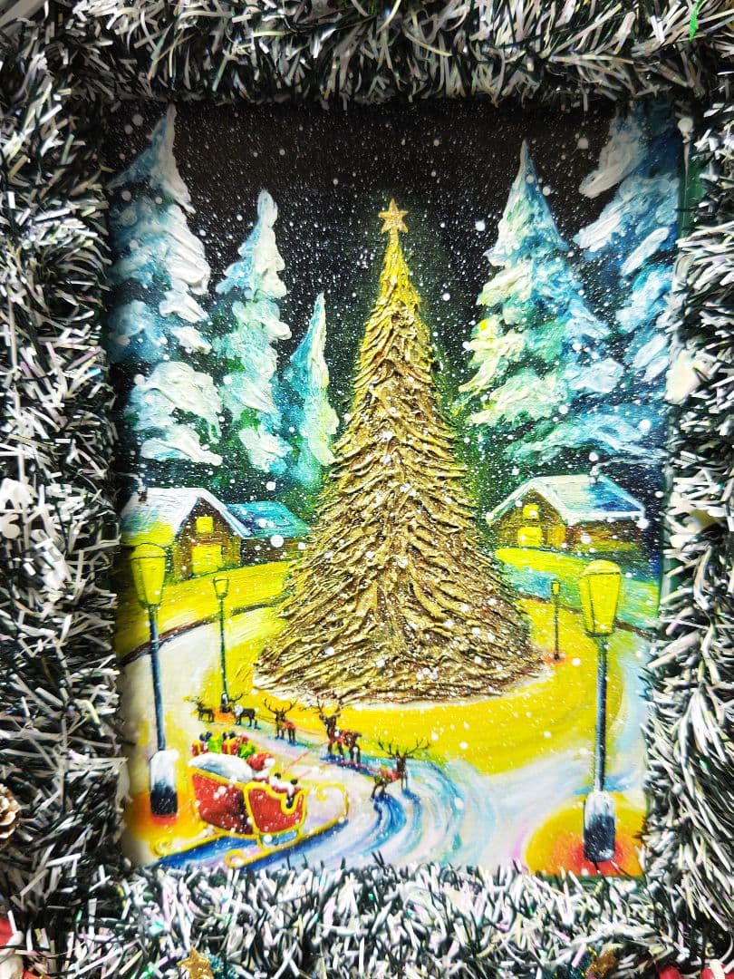 油絵 絵画【サンタの里】