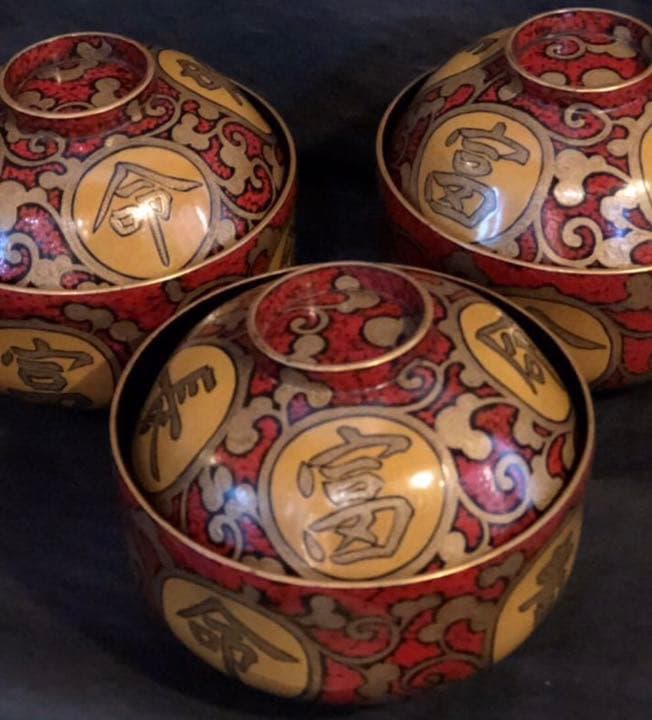古美術　実用可能　長命富貴 唐草蒔絵 漆器 煮物椀 1客