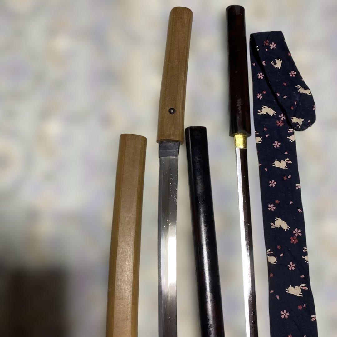 模造刀２本 仕込み杖(刀袋付)と白木鞘大刀