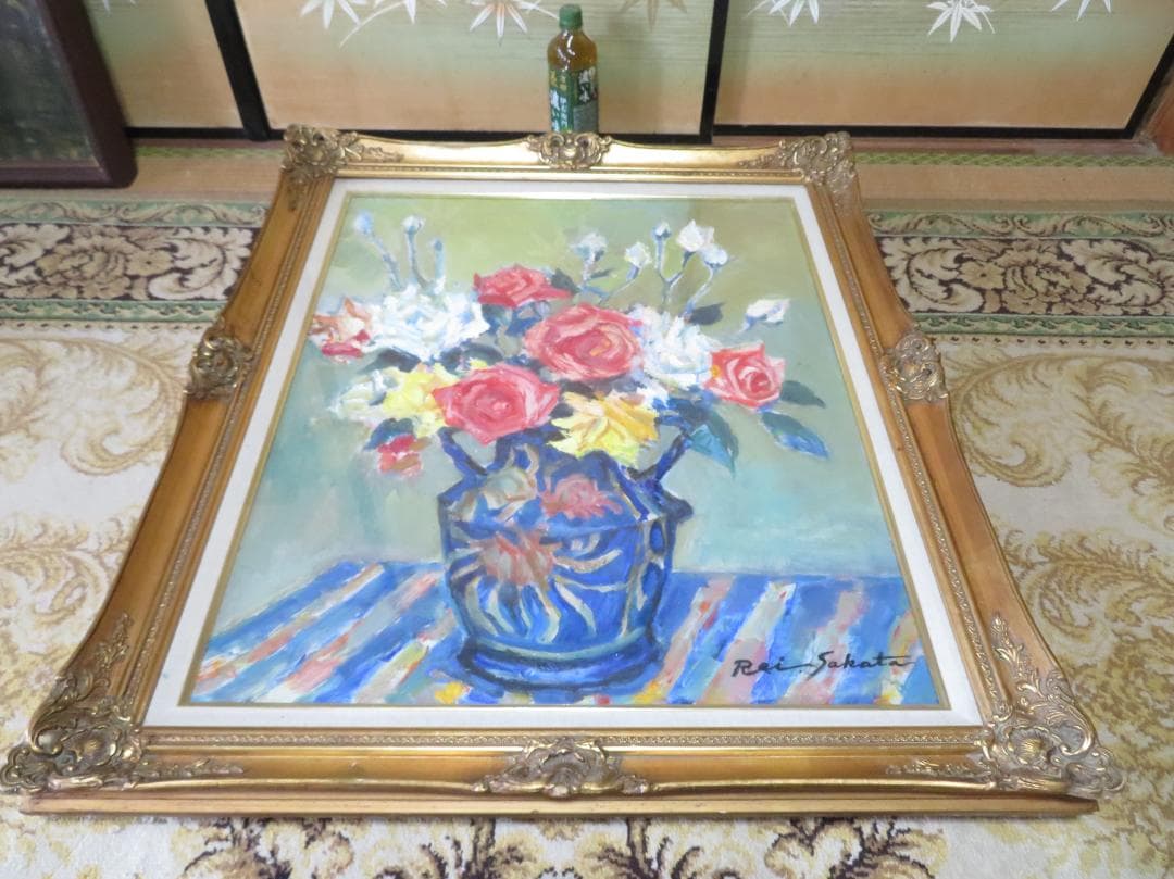 ◆ 坂田黎一　「薔薇」（仮題）　油彩　F20号　大作　創元会会員　◆