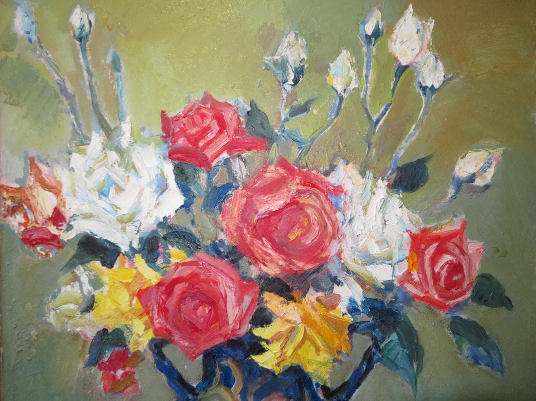 ◆ 坂田黎一　「薔薇」（仮題）　油彩　F20号　大作　創元会会員　◆