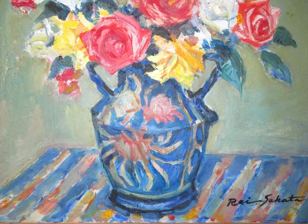 ◆ 坂田黎一　「薔薇」（仮題）　油彩　F20号　大作　創元会会員　◆