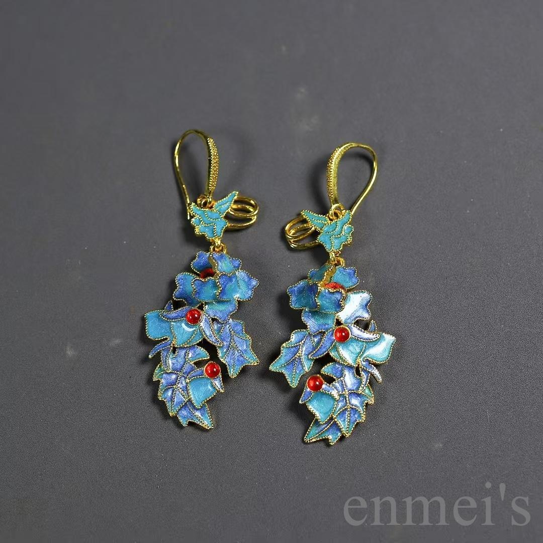 中国古美術 鍍金 純銅製 景泰藍 装身具 首飾一式 簪・耳飾・胸飾・指輪 古賞物