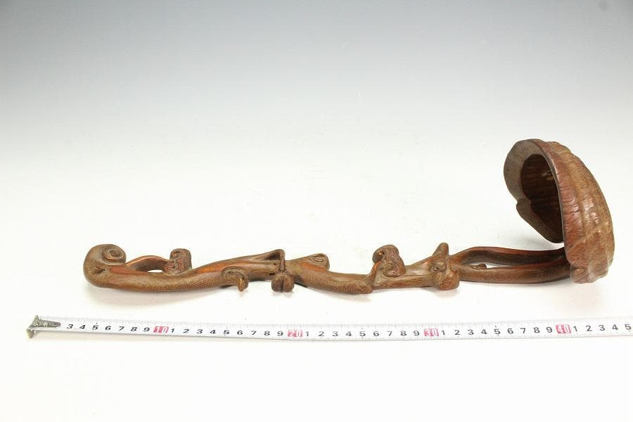 古竹 刻 霊芝 如意 柱掛 飾り(K-A912)