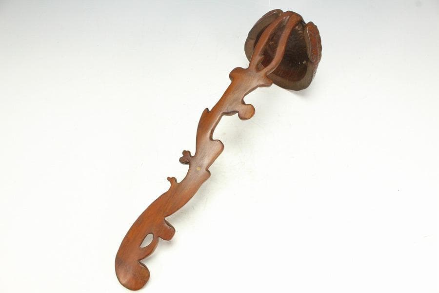 古竹 刻 霊芝 如意 柱掛 飾り(K-A912)