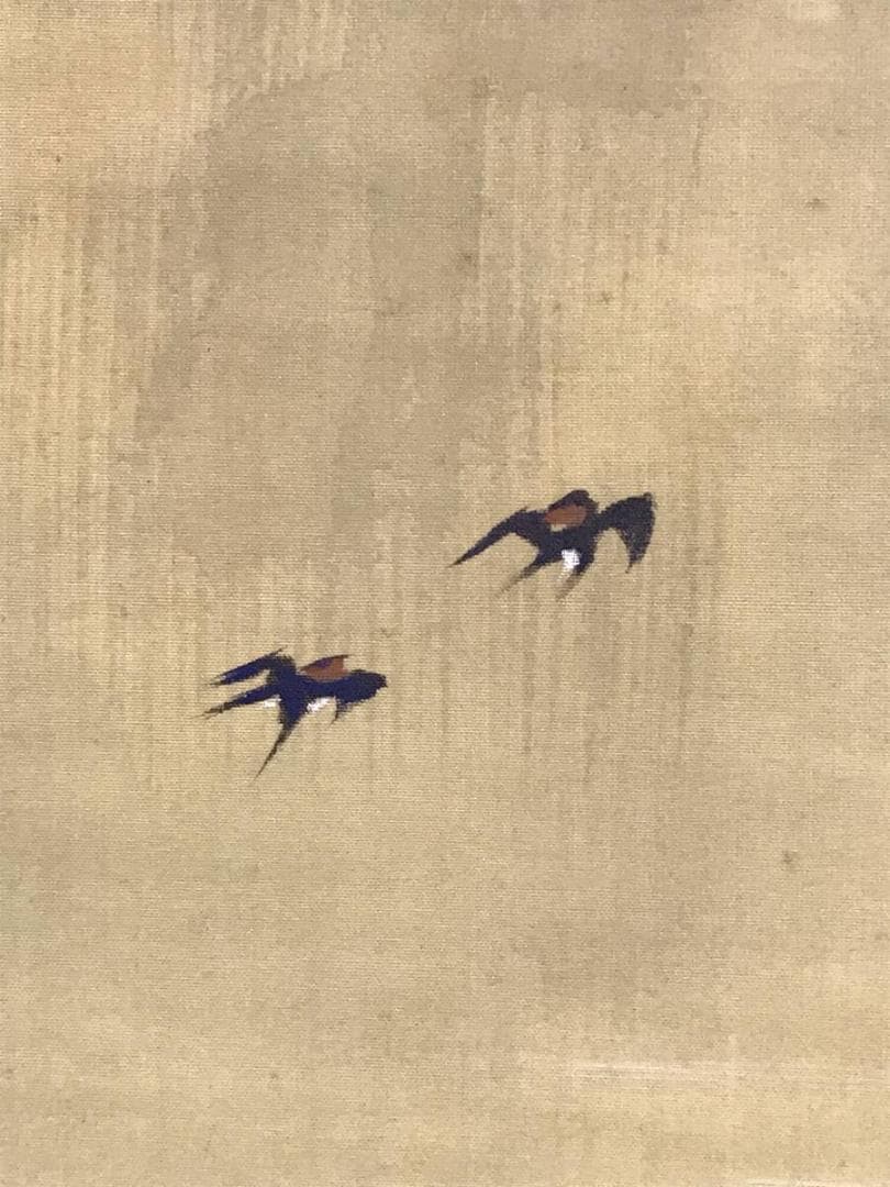 真作/小林松僊/青緑山水図/山渓図/ツバメ図/燕図/掛軸☆宝船☆AH-700