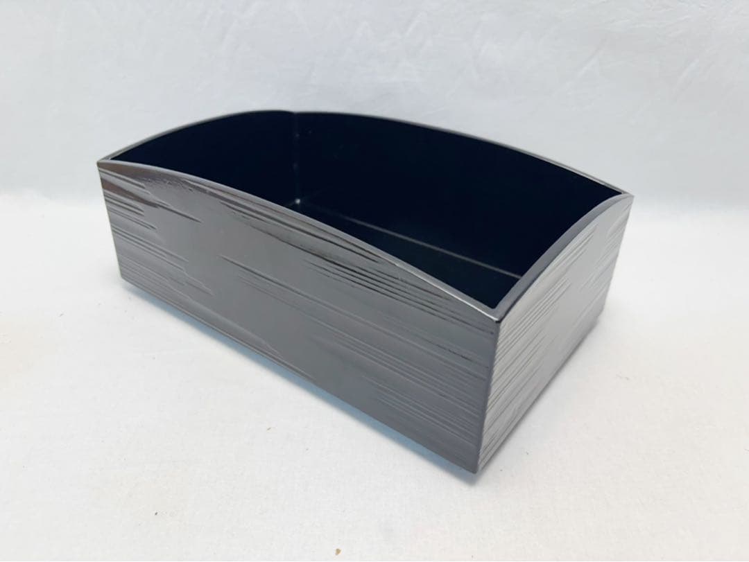 ほぼ未使用 茶道具 晓？作 黒塗 櫛形 煙草盆 如心斎好写し 粒足火入灰吹 共箱