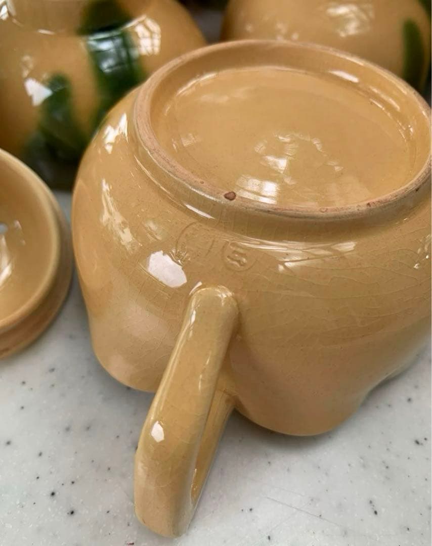 出雲　若山製陶所　釉下緑彩　煎茶器　揃　箱入　アンティーク