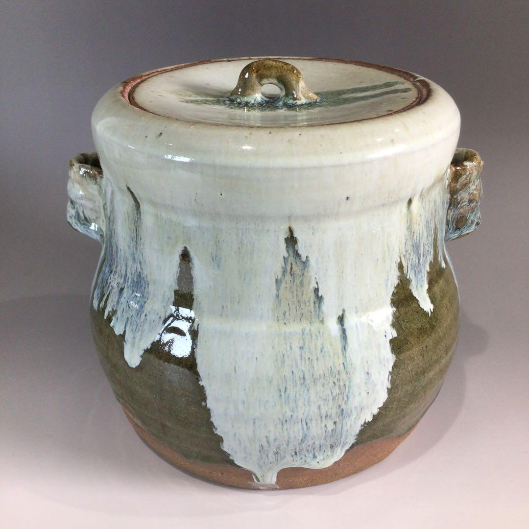 Ｐ４４７　水指　『唐津焼』『内山仙鶴造』『耳付水指』　共箱　茶道具