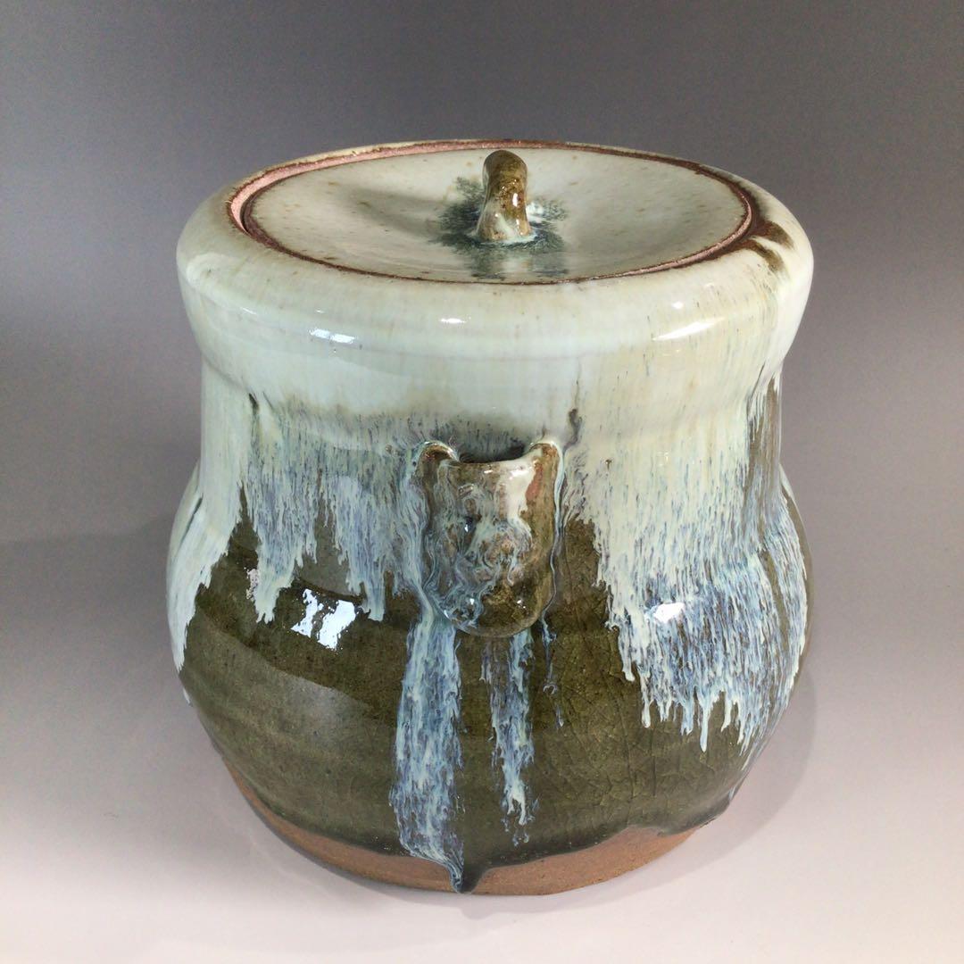 Ｐ４４７　水指　『唐津焼』『内山仙鶴造』『耳付水指』　共箱　茶道具